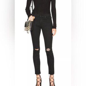 Mother Looker Ankle Fray black / guilty as sin skinny distressed jeans 28 EUC